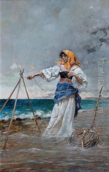 La Ramasseuse D'algues Oil Painting by Rafael Senet y Perez