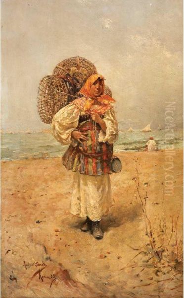 Italian Fisherwoman Oil Painting by Rafael Senet y Perez