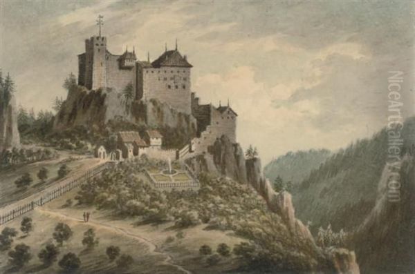 A Monastery On A Mountainside Oil Painting by John Warwick Smith