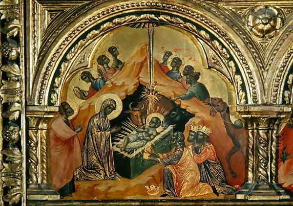 The Adoration of the Magi, panel from the left side of a polyptych from the Church of Santa Chiara, c.1350 Oil Painting by Paolo Veneziano