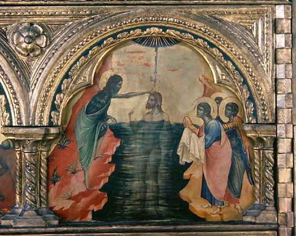 The Baptism of Christ, panel from the left side of a polyptych from the Church of Santa Chiara, c.1350 Oil Painting by Paolo Veneziano