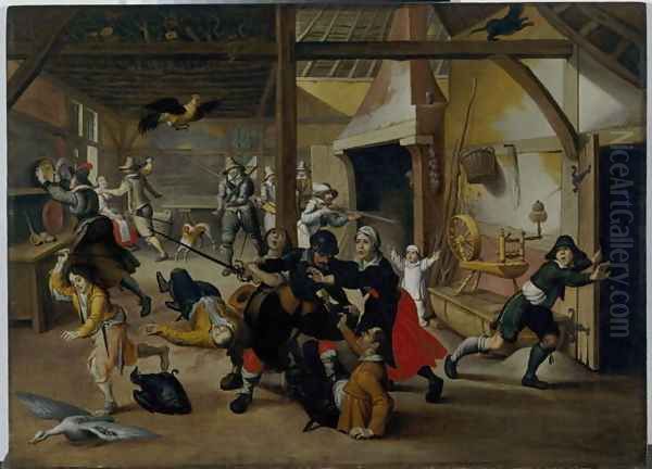 Soldiers Plundering a Farm during the Thirty Years War, 1620 Oil Painting by Sebastien Vrancx