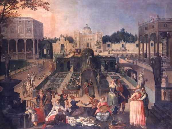 A Feast in the park of the Duke of Mantua, c.1595 Oil Painting by Sebastien Vrancx