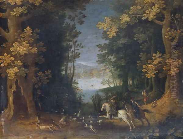 Deer Hunt Oil Painting by Sebastien Vrancx