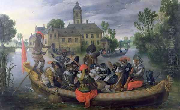 The Boating Party, Satirical Scene with Cats and Monkeys as Humans Oil Painting by Sebastien Vrancx