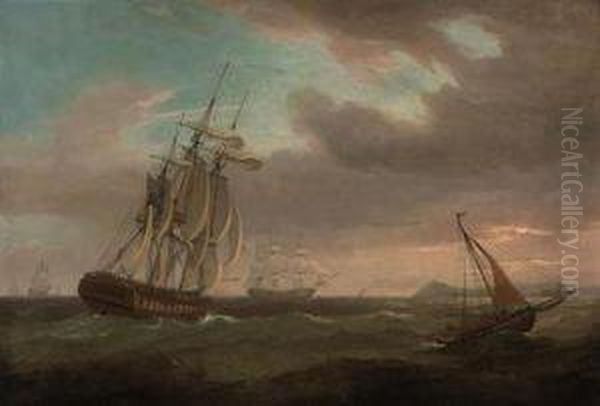 The British Fleet In The Channel Oil Painting by Thomas Whitcombe