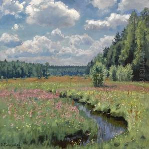 Summer Meadow, Pobojka Oil Painting by Stanislaw Zukowski