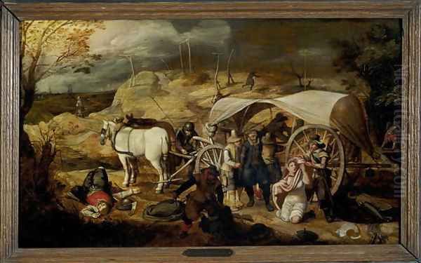 Soldiers Ambush a Cart and Passengers, between 1600-1647 Oil Painting by Sebastien Vrancx