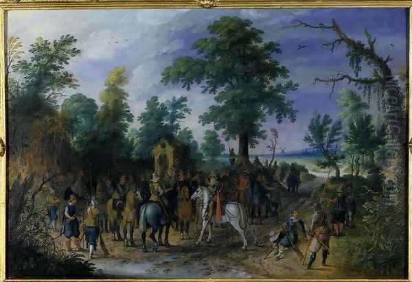 Cavalry and Infantry before a Chapel, before 1610 Oil Painting by Sebastien Vrancx