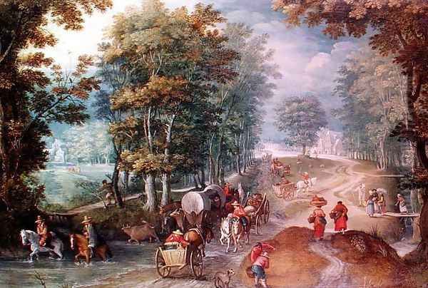 Peasants Journeying Oil Painting by Sebastien Vrancx