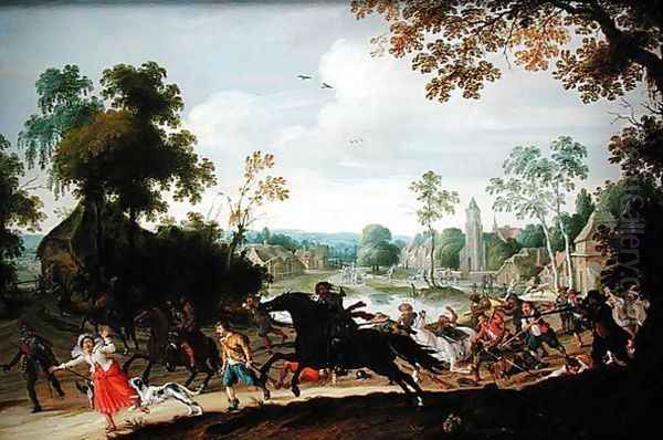 Marauders Attacking Villagers on the Edge of a Wood Oil Painting by Sebastien Vrancx