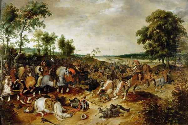 The Battle Between Officers Breaute and Gerard Abrahamsz called Lekkerbeetje at Vught, 5th February 1600 Oil Painting by Sebastien Vrancx