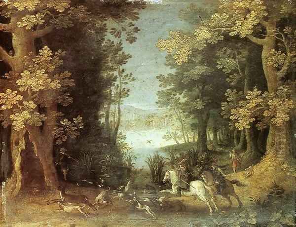 Landscape with a Deer Hunt Oil Painting by Sebastien Vrancx