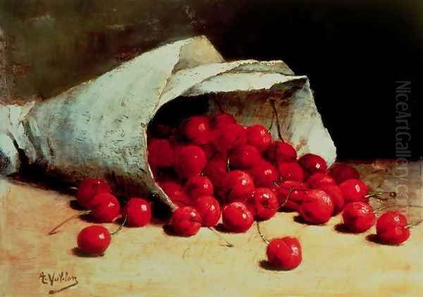 A spilled bag of cherries Oil Painting by Antoine Vollon