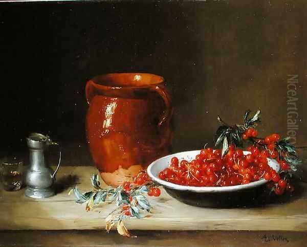 Still life of cherries in a bowl Oil Painting by Antoine Vollon