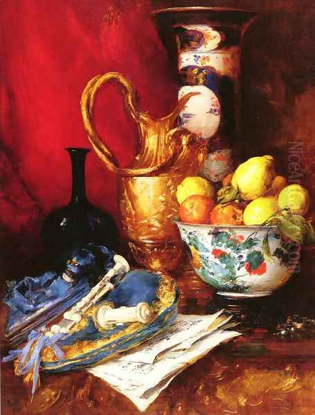 A Still Life with a Bowl of Fruit Oil Painting by Antoine Vollon