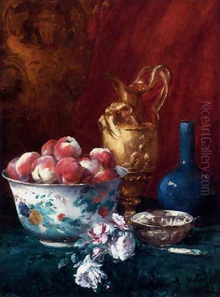 Still Life With Peaches Oil Painting by Antoine Vollon