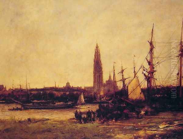 View of Antwerp Oil Painting by Antoine Vollon