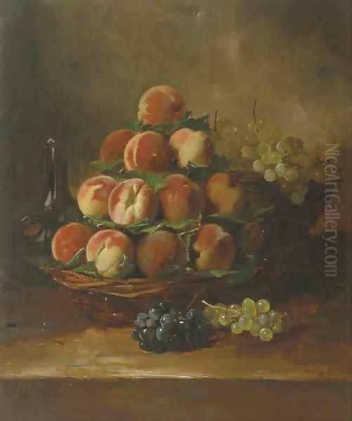 Peaches and grapes in a basket Oil Painting by Antoine Vollon