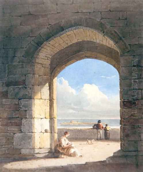 An Arch at Holy Island, Northumberland, 1809 Oil Painting by John Varley