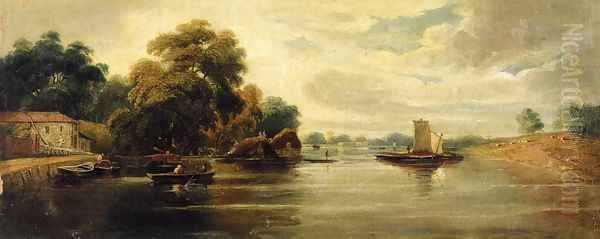 A View of the Thames Looking towards Battersea Oil Painting by John Varley