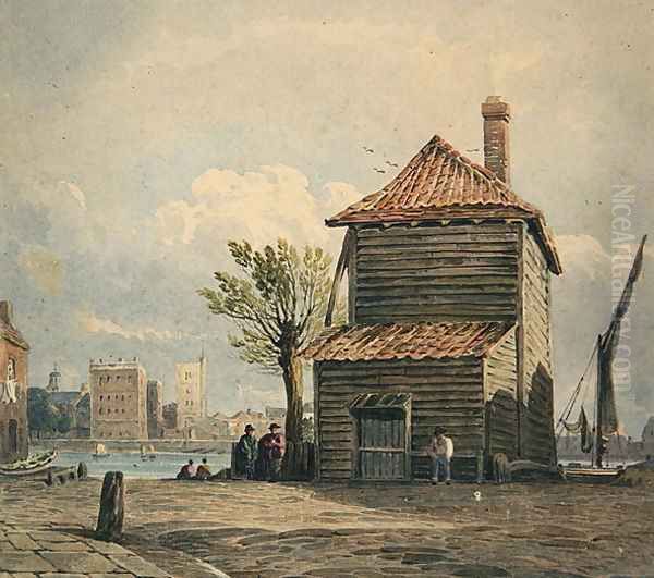 The Horse Ferry, Millbank Oil Painting by John Varley