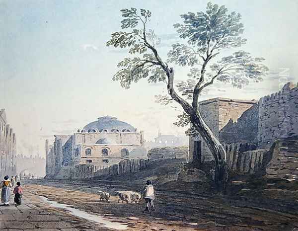 Scotch Church and the remains of London Wall, 1818 Oil Painting by John Varley