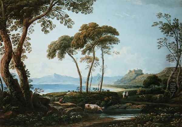 Landscape with Harlech Castle Oil Painting by John Varley