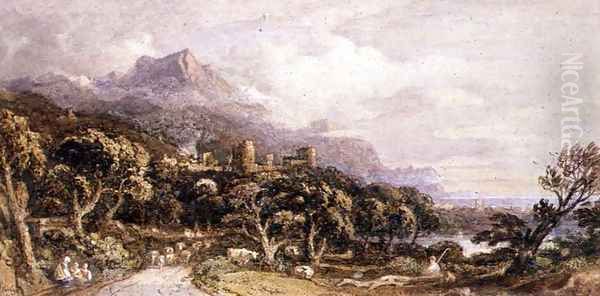 Landscape with castle and mountain 2 Oil Painting by John Varley