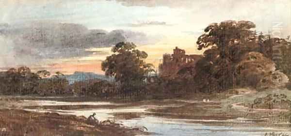 Castle ruins at dusk Oil Painting by John Varley