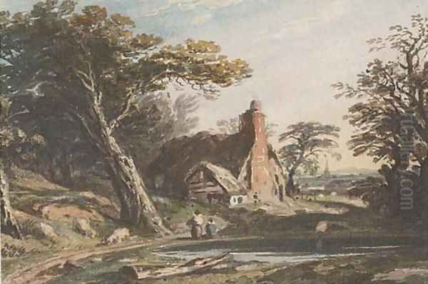 Figures by a cottage Oil Painting by John Varley