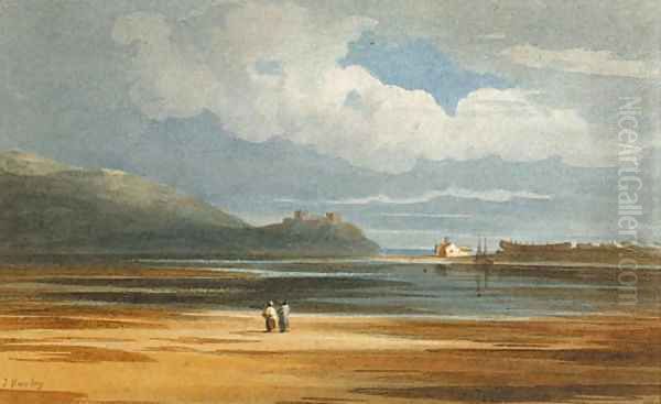 A view of Harlech Castle, across Traeth Mawr, Wales Oil Painting by John Varley