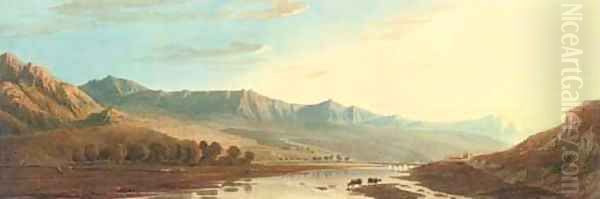 Cader Idris and the Mawddach River with Llanelltyd Bridge in the distance, North Wales Oil Painting by John Varley