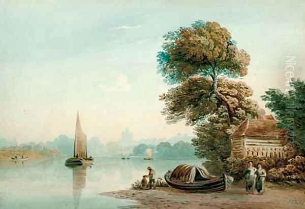 On the Thames at Twickenham Oil Painting by John Varley