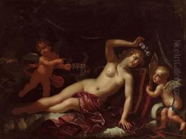 Venere Con Due Putti Oil Painting by Benedetto Gennari