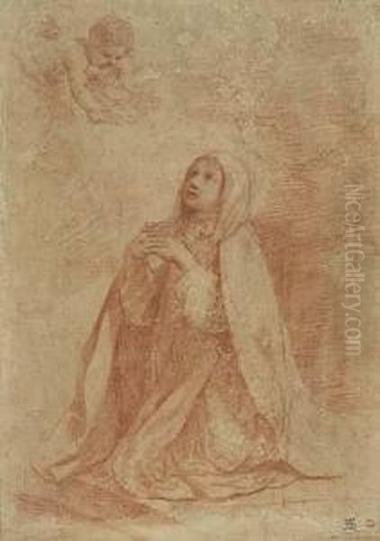 A Kneeling Female Saint In Prayer Oil Painting by Benedetto Gennari