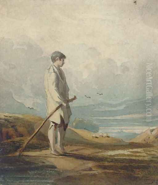 A shepherd boy lost in thought Oil Painting by John Varley