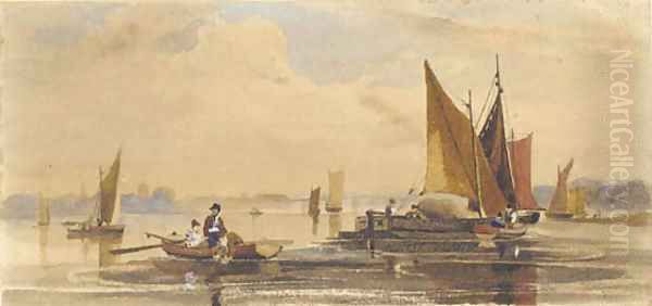 A view on the Thames Oil Painting by John Varley