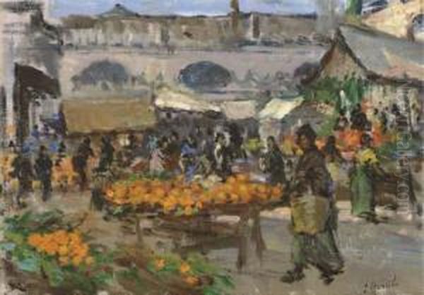 The Fruit Market Oil Painting by Lillian M. Genth