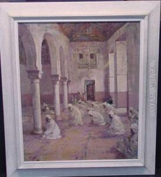 Prayers In The Great Mosque Of Sidi Okba Oil Painting by Lillian M. Genth