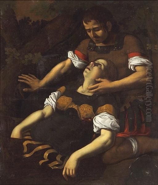 The Dying Clorinda In The Arms Of Tancred Oil Painting by Artemisia Gentileschi