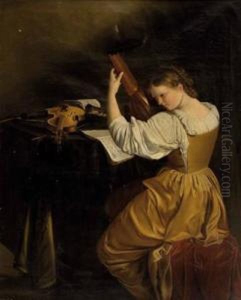 Dielautenspielerin Oil Painting by Orazio Gentileschi