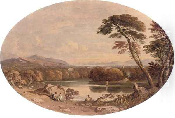 Romantic landscape with figures in the foreground Oil Painting by John Varley