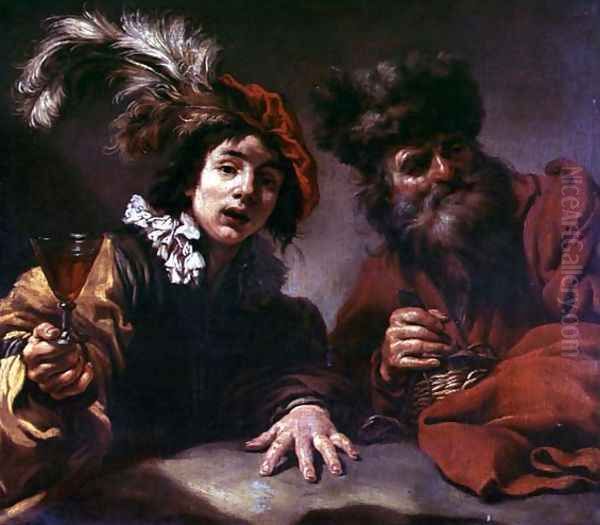 Two Men Drinking Oil Painting by Claude Vignon