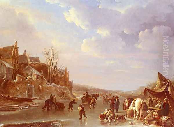 A Winter Scene In Holland Oil Painting by Andries Vermeulen