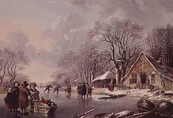 Winter Scene Oil Painting by Andries Vermeulen