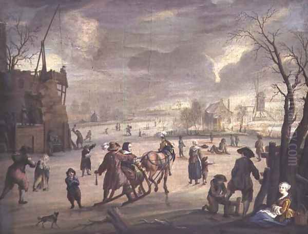 Skating scene Oil Painting by Andries Vermeulen