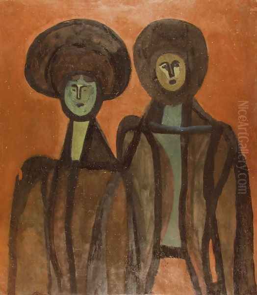 Two Sisters 1936 Oil Painting by Lajos Vajda