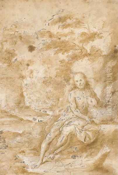 Saint John the Baptist seated in a landscape Oil Painting by Juan De Valdes Leal