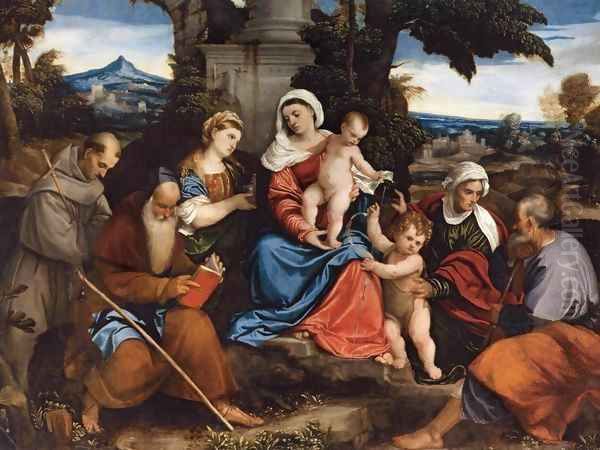 Holy Family with Saints Oil Painting by Bonifacio Veronese (Pitati)